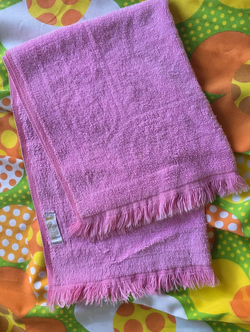 Vintage Sears Hand Towel Bubblegum Pink Fringed Bath Towel 1950 1960 Decor